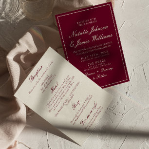 Convites Elegante Burgundy Old Money Tudo em Um Casamento