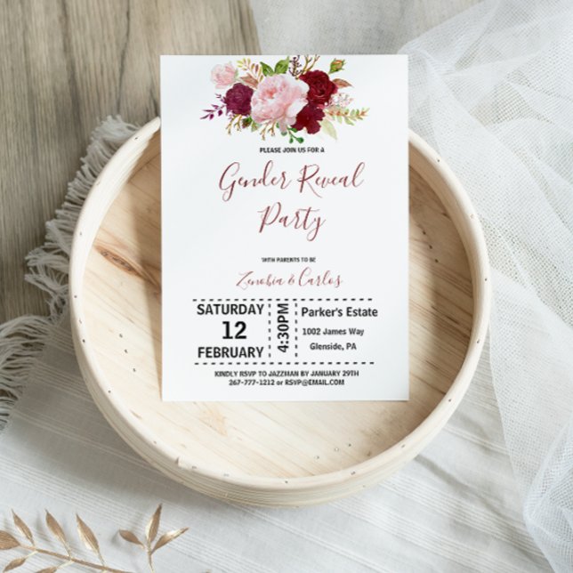 Convites Elegante Burgundy - Partido Revelação de Gênero Tr (Criador carregado)