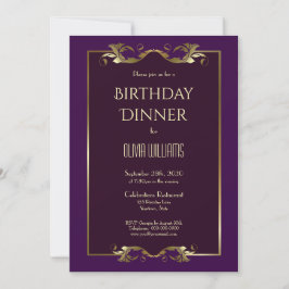 Convites Elegante Burgundy Purple Dourado Birthday