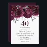 Convites Elegante Burgundy Rosa do Partido aniversário de 4<br><div class="desc">Rosa Elegante Burgundy Maroon aniversário de 40 anos Ver coleção correspondente em Niche e Nest Store</div>