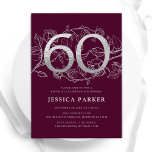 Convites Elegante Burgundy Silver 60º Aniversário<br><div class="desc">Elegante Burgundy 60º convite de aniversário. Design feminina moderna personalizável,  com sotaques botânicos rosas e prata brilhante fraca. Simples cartão de convite floral perfeito para uma comemoração de um na moda. Personalize com seus próprios detalhes. Impressos convites Zazzle ou modelo de impressão digital instantânea para download.</div>