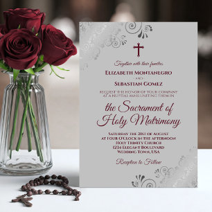 Convites Elegante Burgundy sobre Casamento Moderno Católico