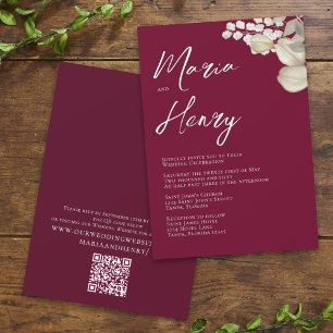 Convites Elegante Burgundy Watercolor Ivory Floral Código Q