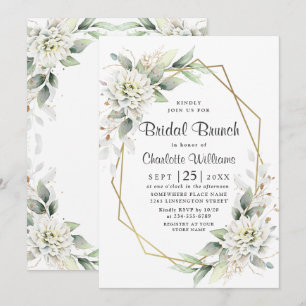 Convites Elegante Café da Manhã Nupcial com Aquarela Dourad