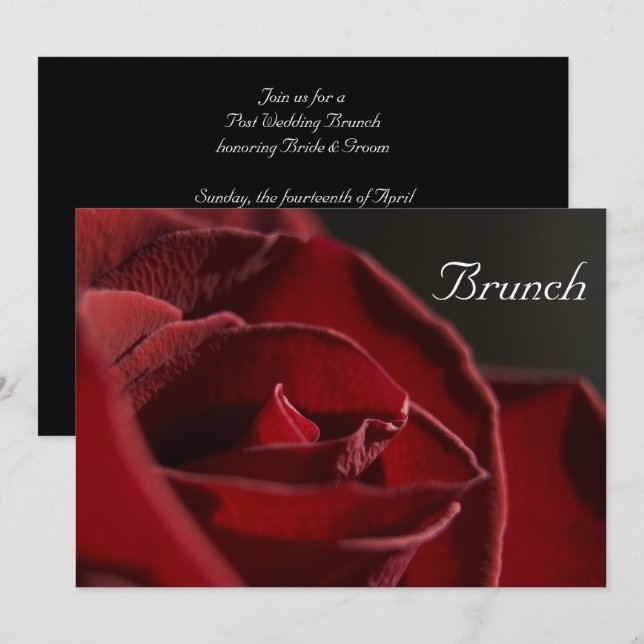 Convites Elegante Café da Manhã Pós-Casamento com Rosa Verm (Frente/Verso)
