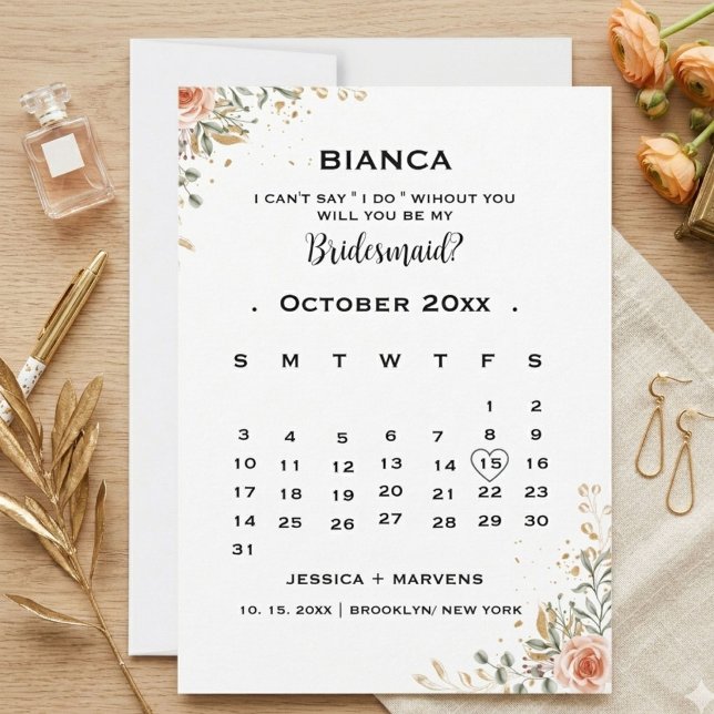 Convites Elegante calendário floral proposta de madrinha  (Criador carregado)