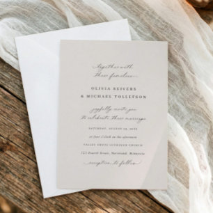 Convites Elegante Caligrafia Bege Casamento Tradicional