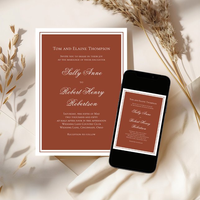Convites Elegante Caligrafia de Casamento em Script Burgund (Simple minimalist wedding invitation template.)