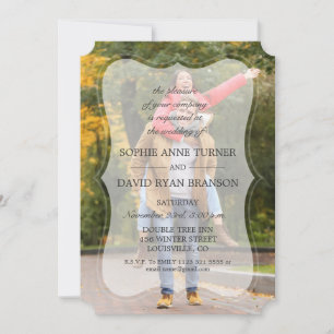 Convites Elegante Caligrafia de Foto Personalizada Desbotad