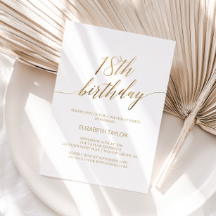 Convites Elegante Caligrafia Dourada 18º Aniversário