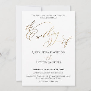 Convites Elegante Caligrafia Dourada "O Casamento de"
