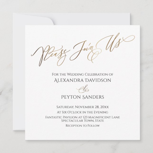 Convites Elegante Caligrafia Dourada "Por Favor Junte-se a  (Frente)