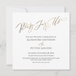 Convites Elegante Caligrafia Dourada "Por Favor Junte-se a 