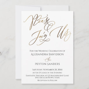 Convites Elegante Caligrafia Dourada "Por Favor Junte-se a 