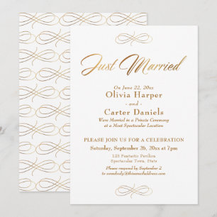 Convites Elegante Caligrafia Dourada Recepção de Casamento