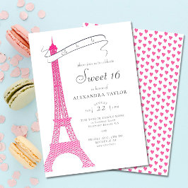 Convites Elegante Caligrafia Eiffel Paris Mínimo Sweet 16
