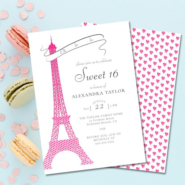 Convites Elegante Caligrafia Eiffel Paris Mínimo Sweet 16 (Criador carregado)
