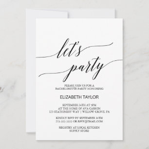 Convites Elegante Caligrafia em Branco e Preto Vamos Festej
