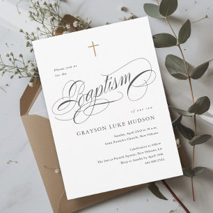 Convites Elegante Caligrafia em Script Preto e Branco Batis