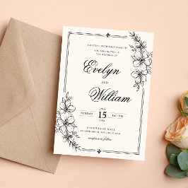 Convites Elegante Caligrafia Floral Moderna Casamento