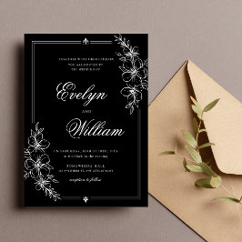 Convites Elegante Caligrafia Floral Moderna Casamento Preto