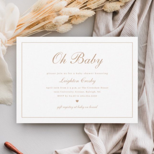 Convites Elegante Caligrafia Neutral Oh Chá de fraldas Bebê (Elegant Calligraphy Minimal Gender Neutral Oh Baby Baby Shower Invitation.)