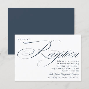 Convites Elegante Caligrafia Recepção de Casamento Azul-Mar