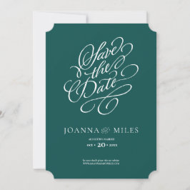 Convites Elegante Calliografia Jade Green Salva a Data