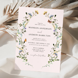 Convites Elegante Campo de Flores Silvestres Rosa Cor-de-Ro
