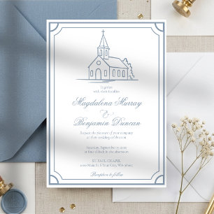 Convites Elegante Capela Cristã Azul Poeirento Igreja Casam