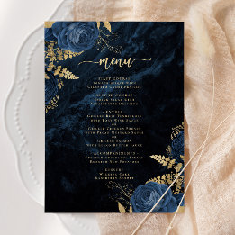 Convites Elegante Cardápio de Casamento Floral Azul Naval D