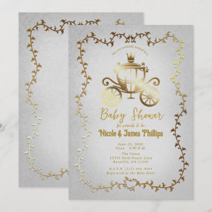 Convites Elegante Carruagem de Ouro História de Branco Baby