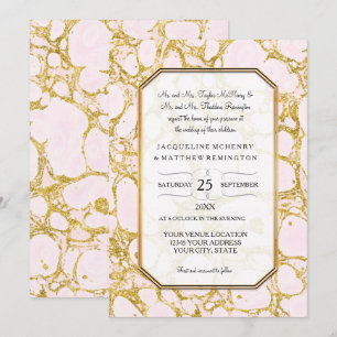 Convites Elegante Casado Marbled Papel Rosa Dourado