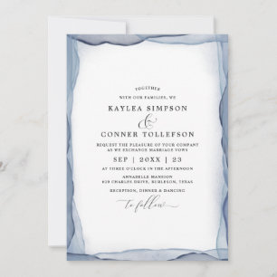 Convites Elegante Casamento Abstrato em Azul Desbotado Aqua