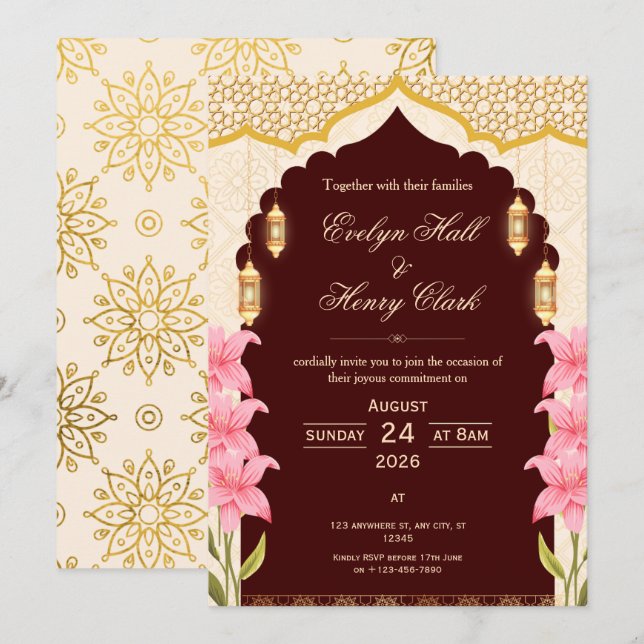 Convites Elegante Casamento Árabe (Frente/Verso)