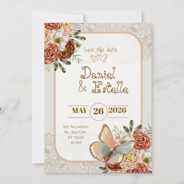Convites Elegante casamento aviso com antecedência (Frente)
