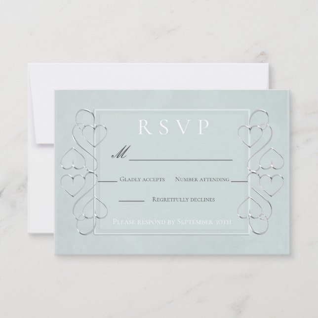 Convites Elegante Casamento Azul Claro  Opções de Menu para (Frente)