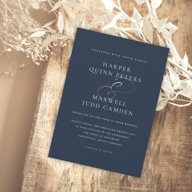 Convites Elegante Casamento Azul Marinho em Letra Dourada (Criador carregado)