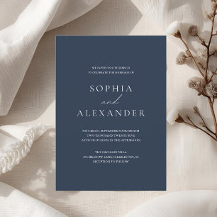 Convites Elegante Casamento Azul-Marinho Roteiro Moderno