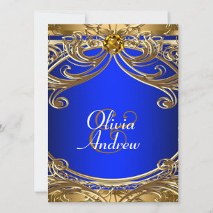 Convites Elegante Casamento Azul Real e Dourado