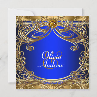 Convites Elegante Casamento Azul Real e Dourado