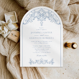Convites Elegante Casamento Azul Rococó Vintage