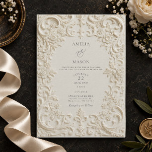 Convites Elegante Casamento Barroco no Estilo Relevo em Mar