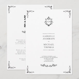 Convites Elegante Casamento Barroco Preto e Branco Elegante