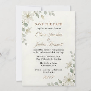Convites Elegante Casamento Boho com Flores Verde e Bege