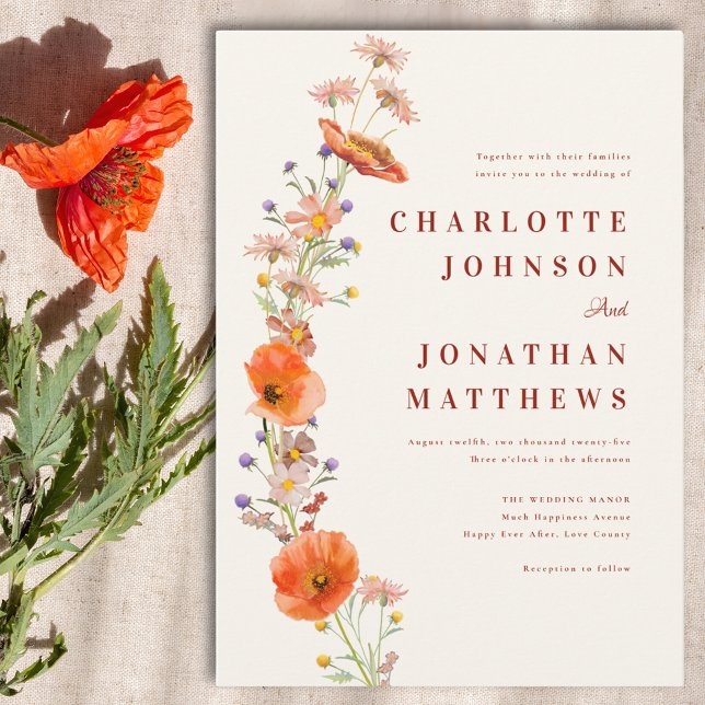 Convites Elegante Casamento Boho Floral de Outono (Wildflower boho chic wedding invitation )