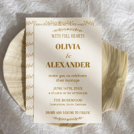 Convites Elegante Casamento Botânico em Dourado