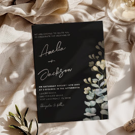 Convites Elegante Casamento Botânico Preto e Branco