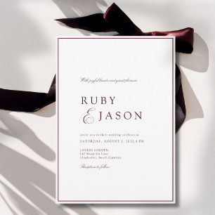 Convites Elegante Casamento Burgundy e Branco com Letra Rea
