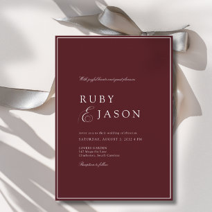 Convites Elegante Casamento Burgundy e Branco com Letra Reb